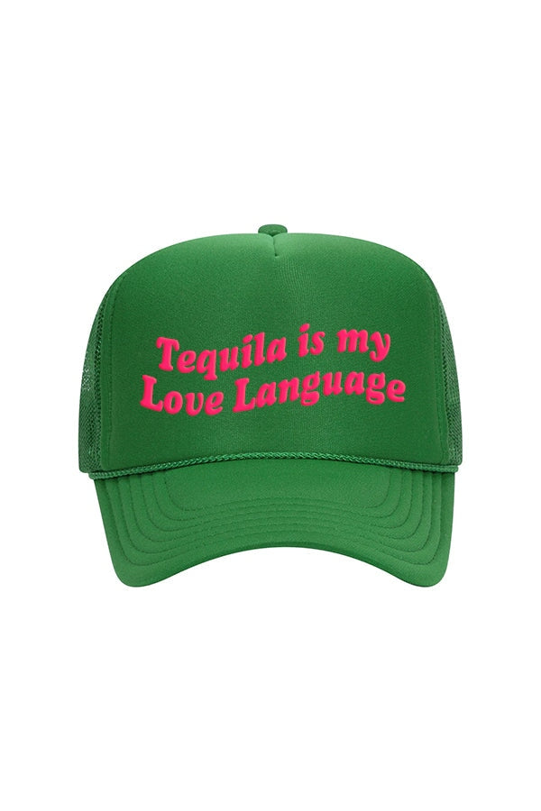 Tequila is my Love Language Trucker Hat HAT LULUSIMONSTUDIO Green 